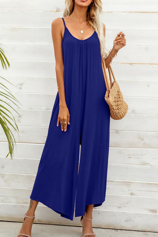 Get trendy with Spaghetti Strap Scoop Neck Jumpsuit - Jumpsuits available at Styles Code. Grab yours today!