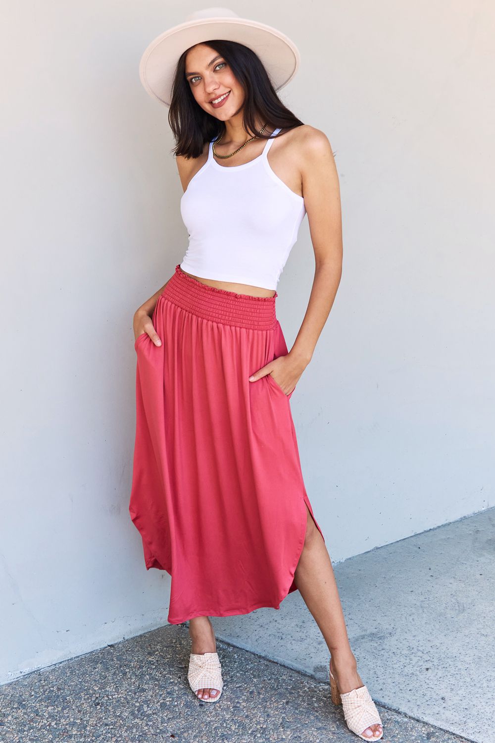 Get trendy with Doublju Comfort Princess Full Size High Waist Scoop Hem Maxi Skirt in Hot Pink -  available at Styles Code. Grab yours today!