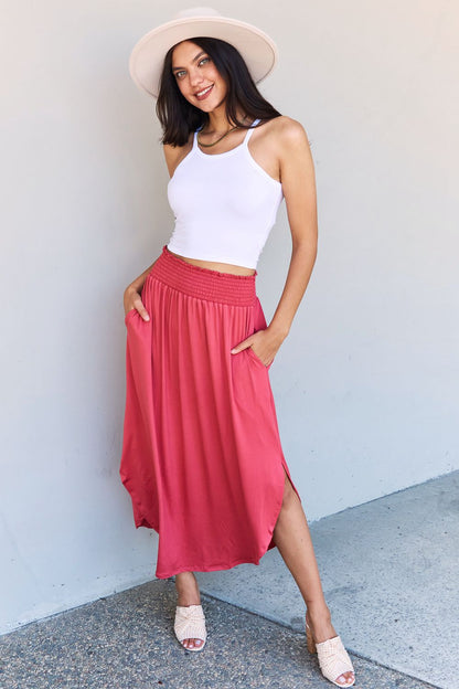 Get trendy with Doublju Comfort Princess Full Size High Waist Scoop Hem Maxi Skirt in Hot Pink -  available at Styles Code. Grab yours today!