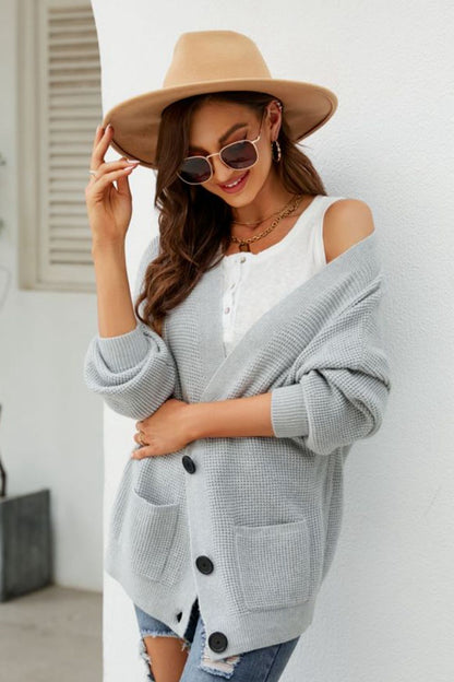 Get trendy with Waffle-Knit Dropped Shoulder Cardigan - Cardigans available at Styles Code. Grab yours today!