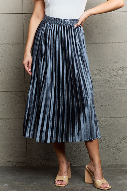 Get trendy with Ninexis Accordion Pleated Flowy Midi Skirt -  available at Styles Code. Grab yours today!