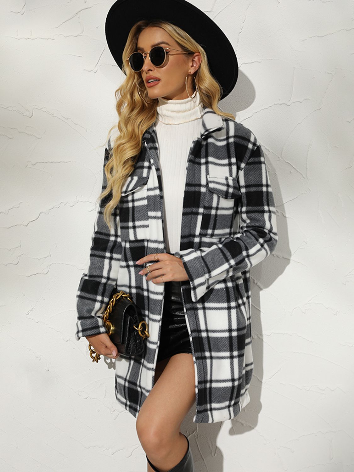 Get trendy with Plaid Collared Longline Coat - Coats available at Styles Code. Grab yours today!