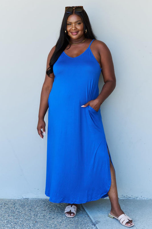 Get trendy with Full Size Side Slit Maxi Dress in Royal Blue -  available at Styles Code. Grab yours today!