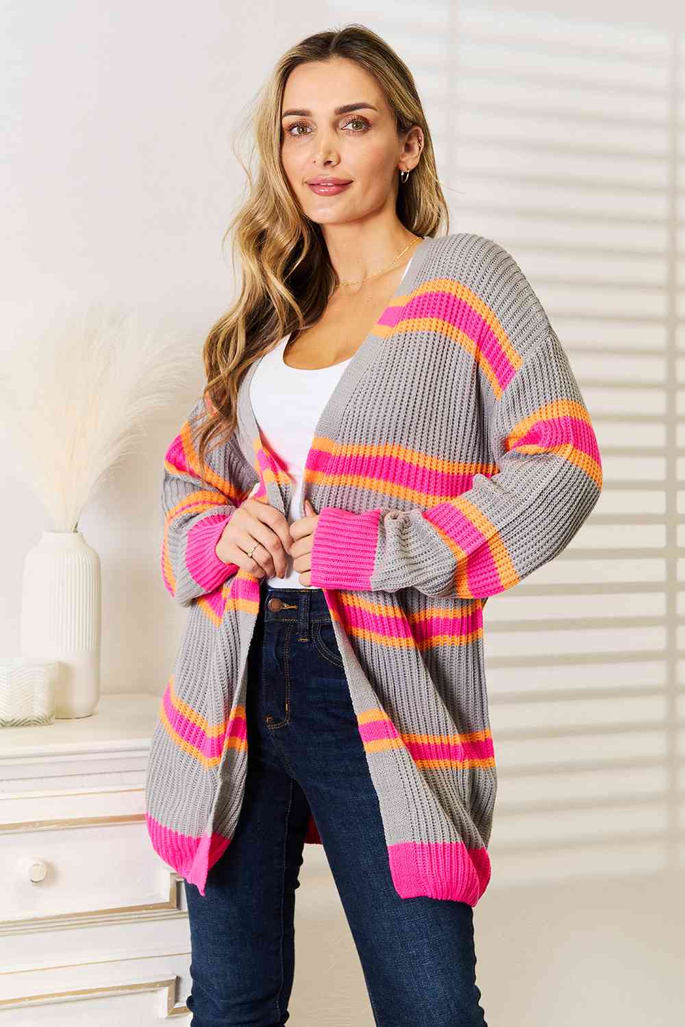 Get trendy with Woven Right Ribbed Long Sleeve Cardigan - Cardigan available at Styles Code. Grab yours today!