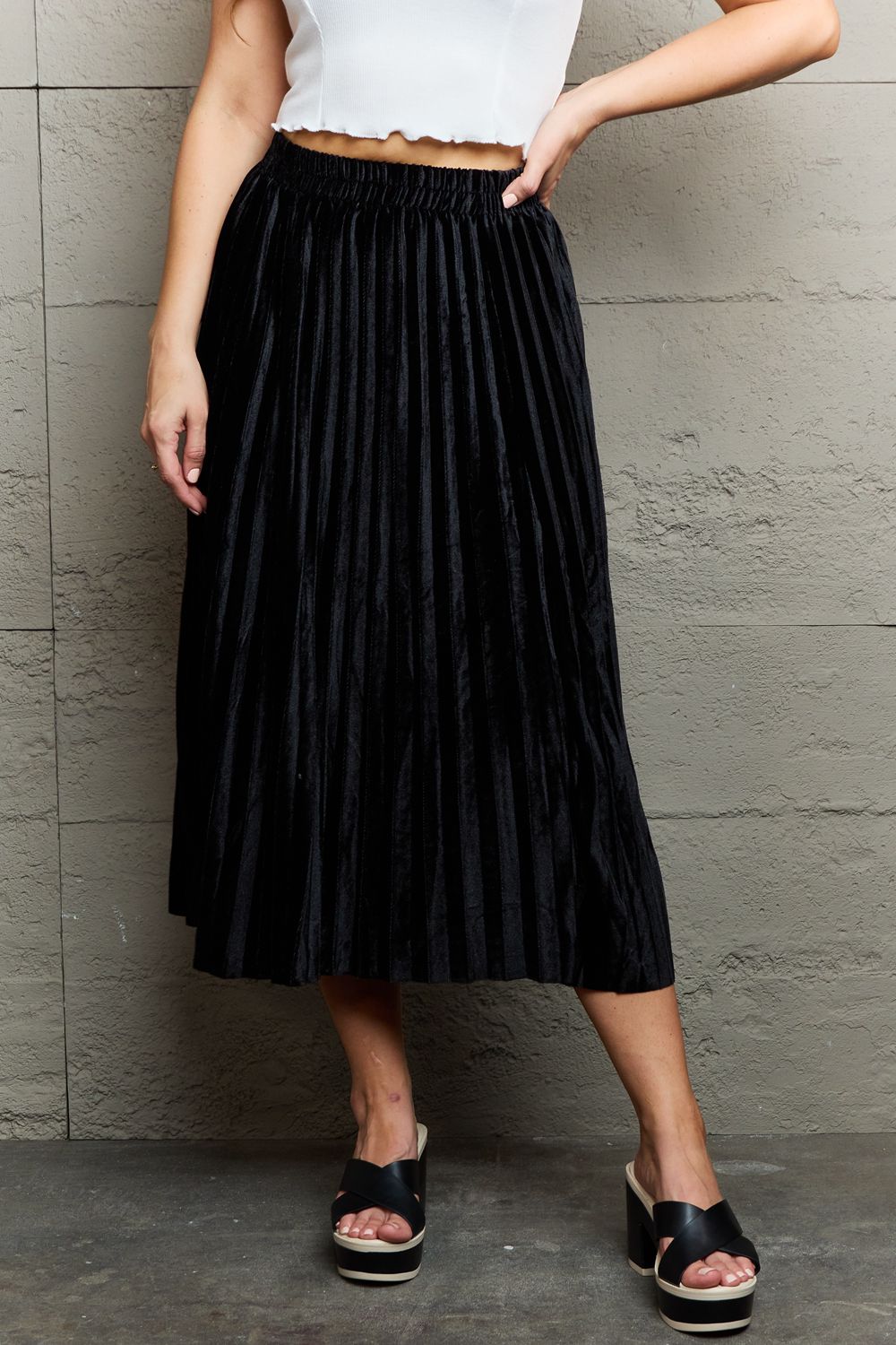 Get trendy with Pleated Flowy Midi Skirt -  available at Styles Code. Grab yours today!