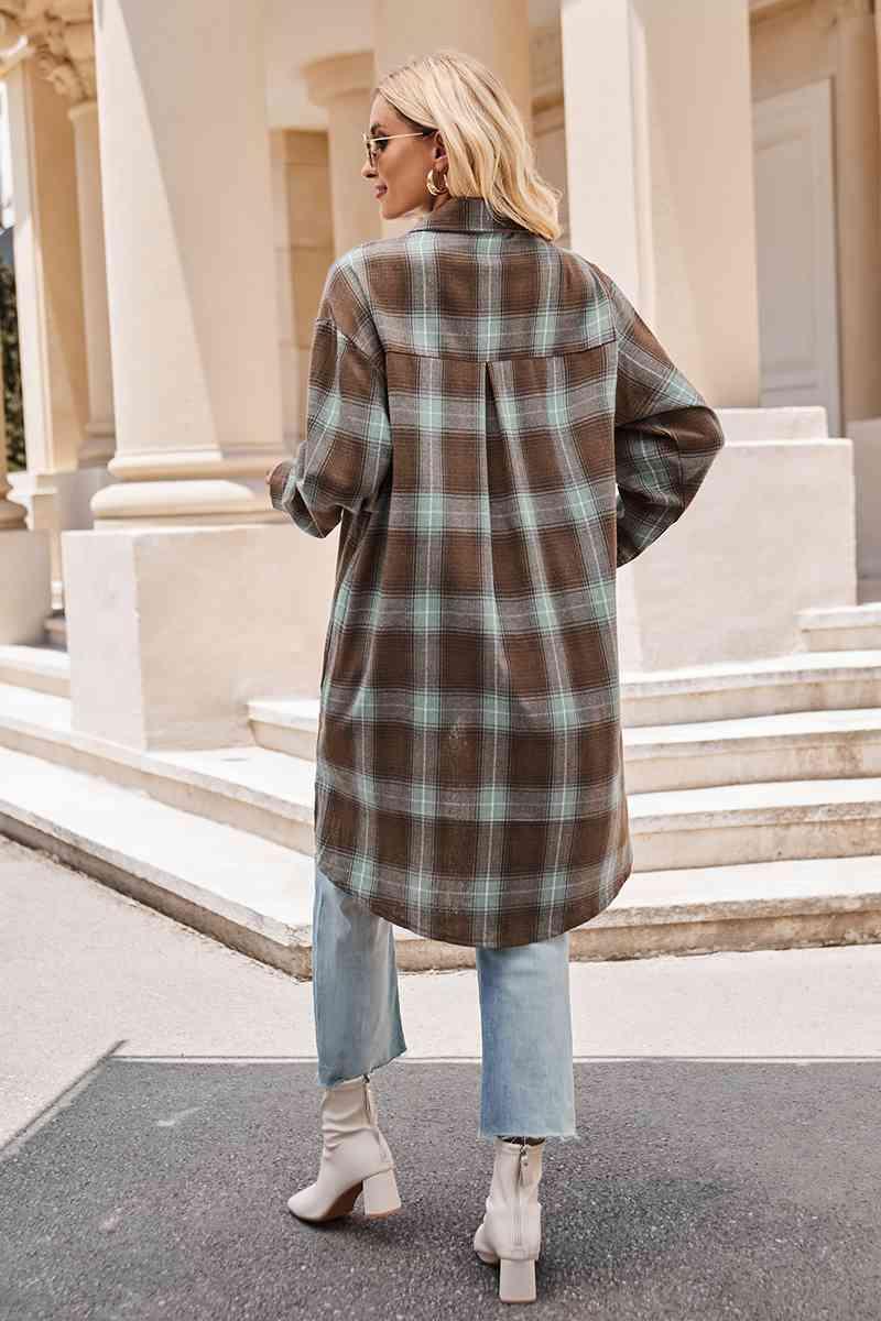 Get trendy with Plaid Collared Neck Long Sleeve Coat - Shirt available at Styles Code. Grab yours today!