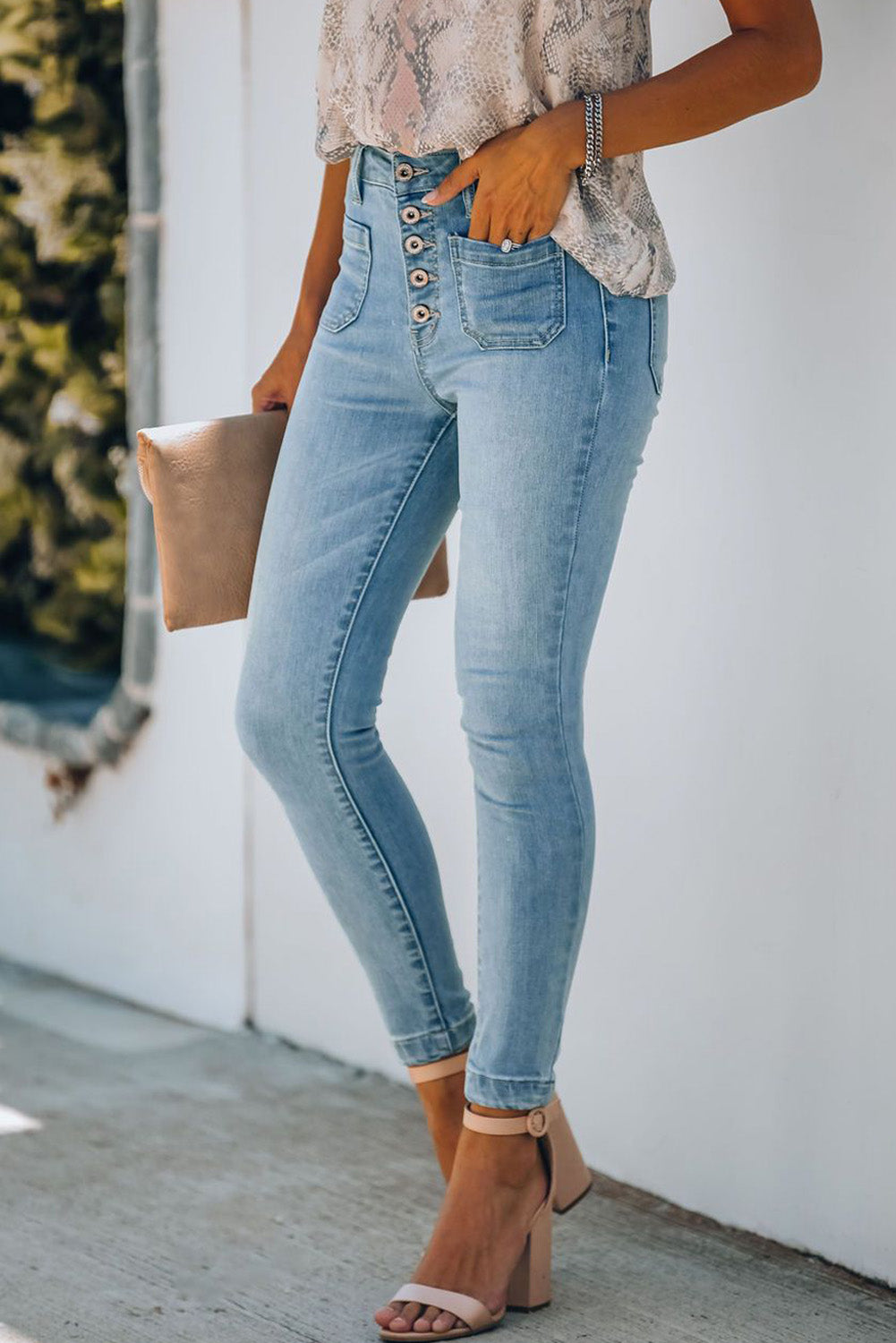 Get trendy with Button Fly Skinny Jeans with Pockets - Jeans available at Styles Code. Grab yours today!