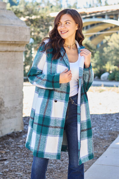 Get trendy with Double Take Full Size Plaid Button Up Lapel Collar Coat -  available at Styles Code. Grab yours today!