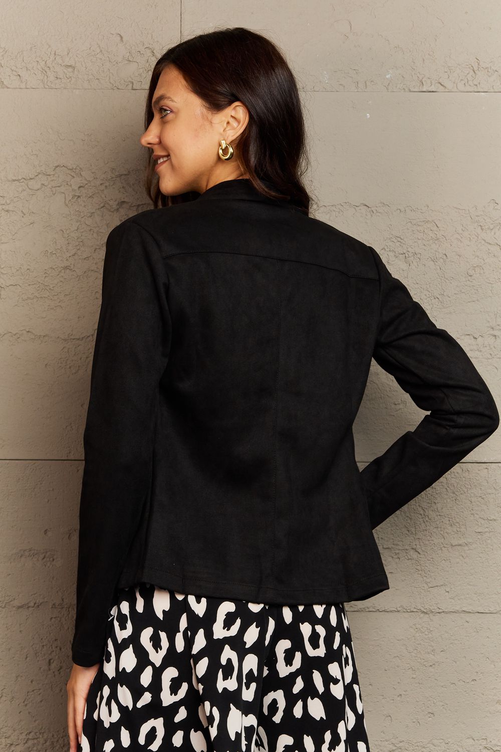 Get trendy with Ninexis Full Size Lapel Collar Long Sleeve Jacket - Tops available at Styles Code. Grab yours today!