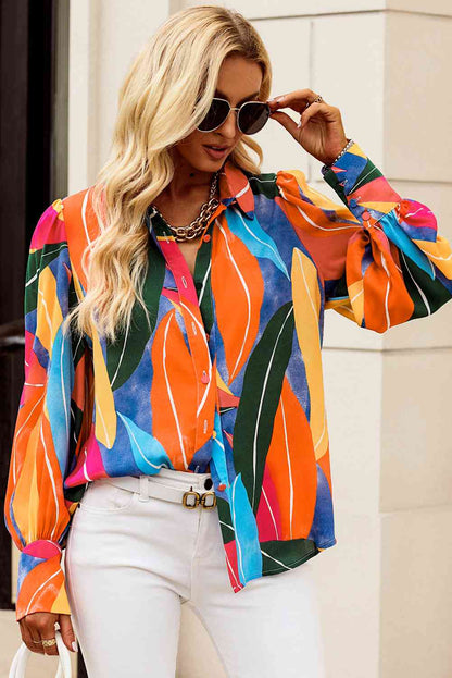 Get trendy with Printed Bishop Sleeve Collared Shirt - Shirt available at Styles Code. Grab yours today!