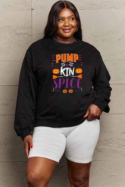 Get trendy with Simply Love Full Size PUMPKIN SPICE Graphic Sweatshirt - Halloween Clothes available at Styles Code. Grab yours today!