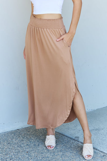 Get trendy with Full Size High Waist Maxi Skirt in Tan -  available at Styles Code. Grab yours today!