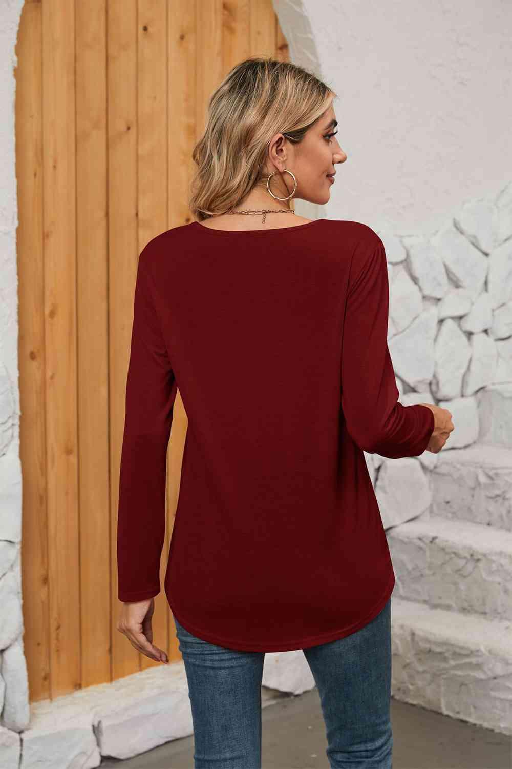 Get trendy with Square Neck Long Sleeve T-Shirt - T-Shirt available at Styles Code. Grab yours today!