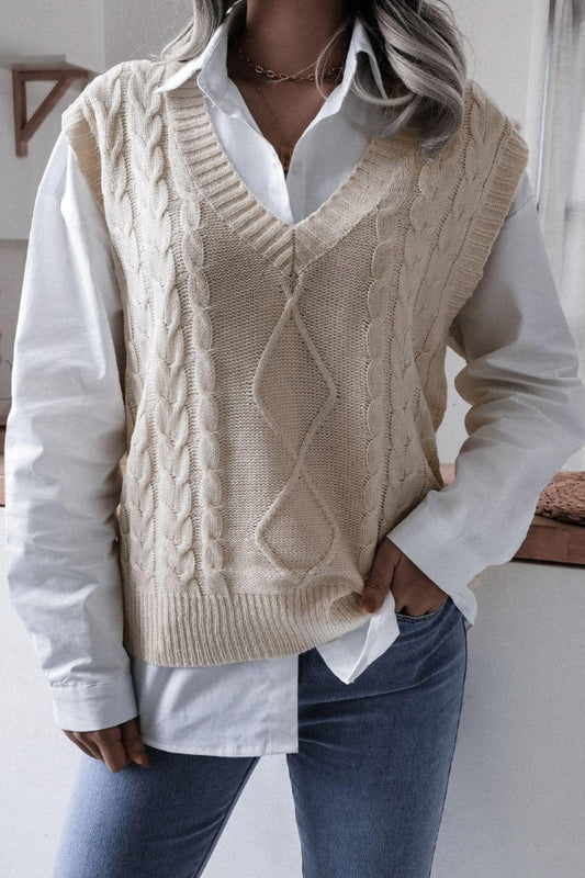 Get trendy with Cable-Knit Ribbed V-Neck Sweater Vest - Vests available at Styles Code. Grab yours today!