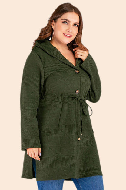 Get trendy with Plus Size Drawstring Waist Hooded Cardigan - Plus Size available at Styles Code. Grab yours today!