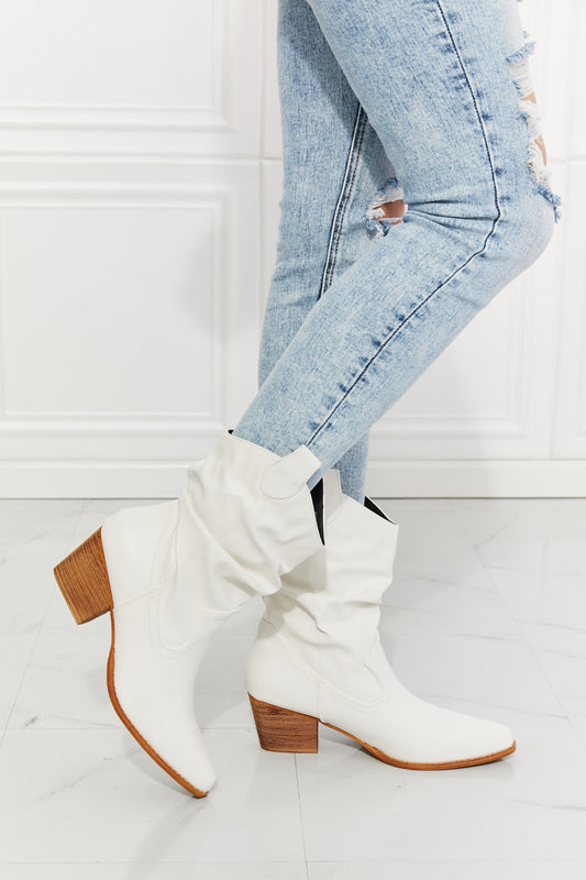 Get trendy with MMShoes Better in Texas Scrunch Cowboy Boots in White - Shoes available at Styles Code. Grab yours today!