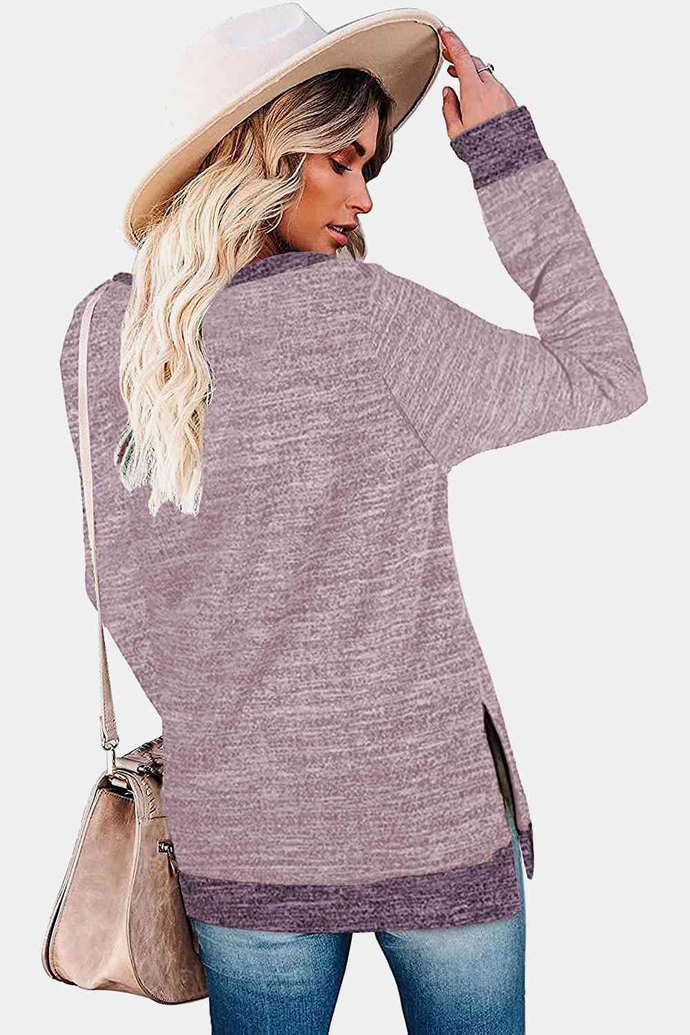 Get trendy with Round Neck Long Sleeve Slit T-Shirt - Shirt available at Styles Code. Grab yours today!