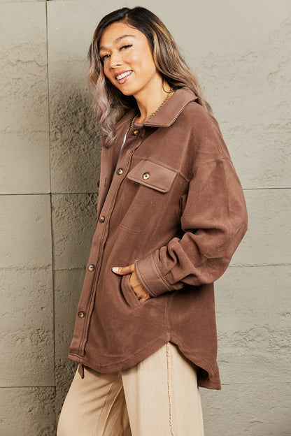 Get trendy with Heimish Cozy Girl Full Size Button Down Shacket - Luxe available at Styles Code. Grab yours today!