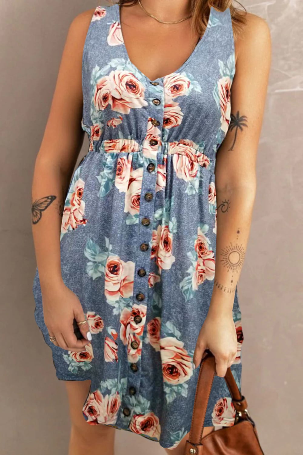 Get trendy with Printed Scoop Neck Sleeveless Dress - Dress available at Styles Code. Grab yours today!