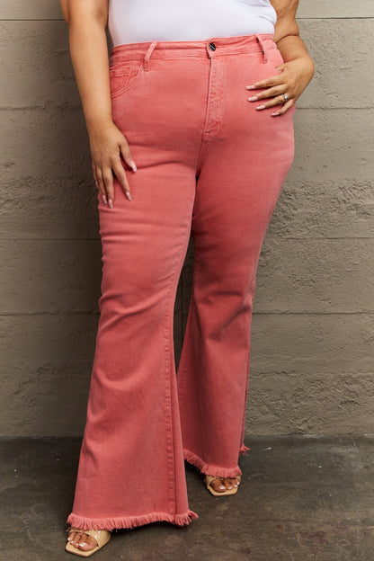 Get trendy with Full Size High Waist Flare Jeans - Plus Size available at Styles Code. Grab yours today!