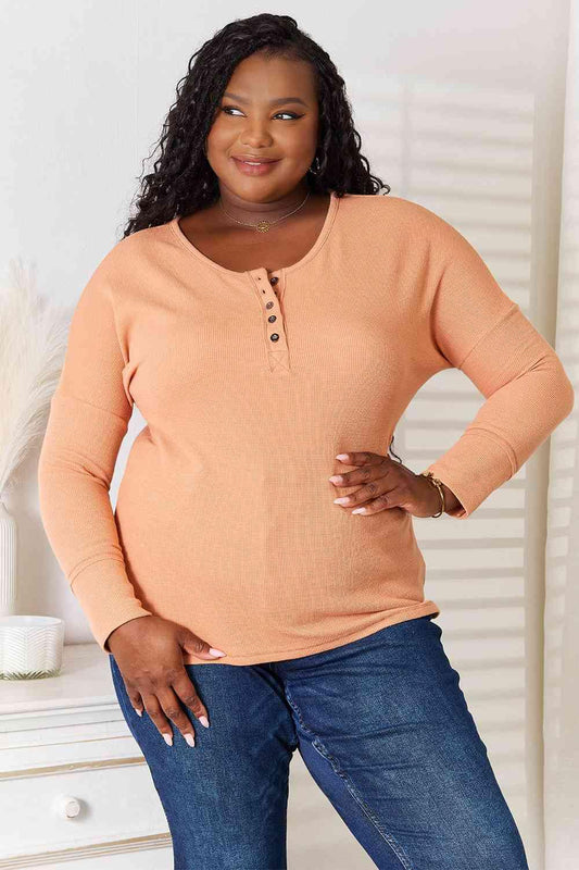 Get trendy with Half Button Long Sleeve Top - Tops available at Styles Code. Grab yours today!