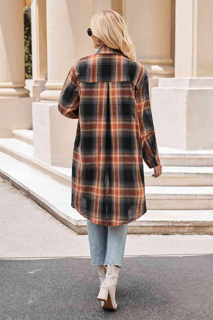 Get trendy with Plaid Collared Neck Long Sleeve Coat - Shirt available at Styles Code. Grab yours today!