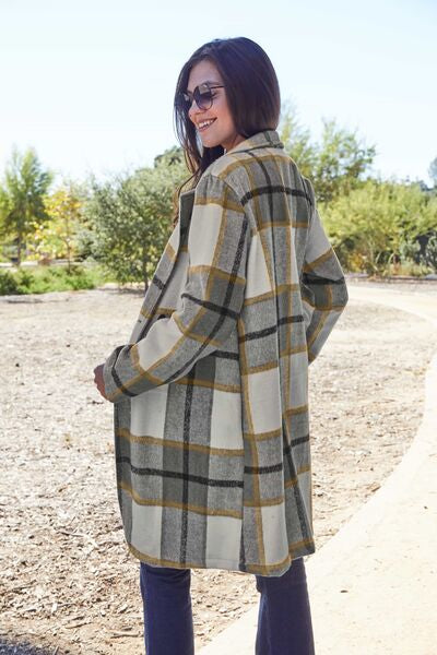 Get trendy with Double Take Full Size Plaid Button Up Lapel Collar Coat -  available at Styles Code. Grab yours today!