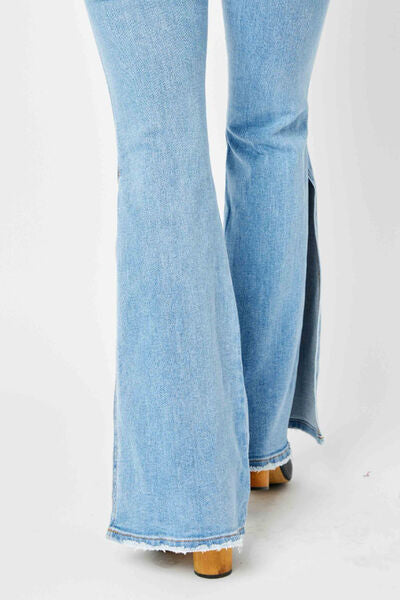 Get trendy with Full Size Mid Rise Raw Hem Jeans - Jeans available at Styles Code. Grab yours today!