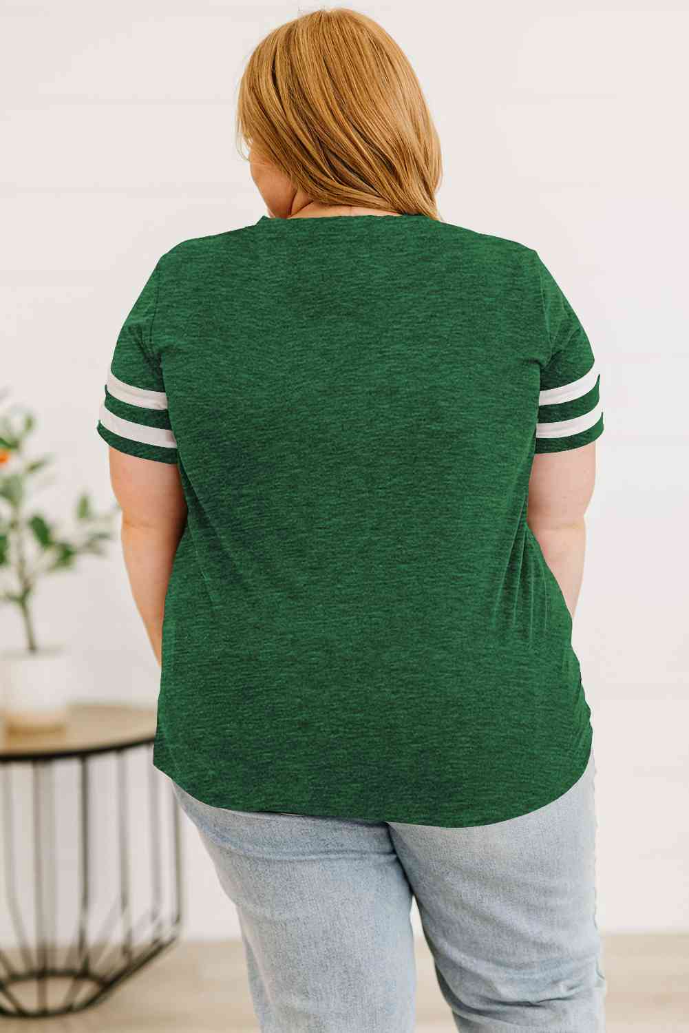 Get trendy with Plus Size Striped V-Neck Tee Shirt - T-Shirt available at Styles Code. Grab yours today!