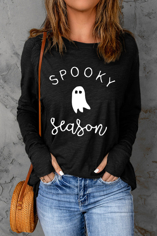 Get trendy with SPOOKY SEASON Graphic Long Sleeve T-Shirt - Halloween Clothes available at Styles Code. Grab yours today!