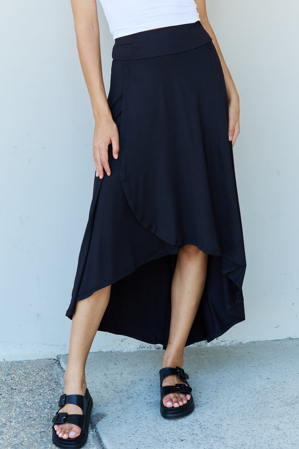 Get trendy with Ninexis First Choice High Waisted Flare Maxi Skirt in Black -  available at Styles Code. Grab yours today!