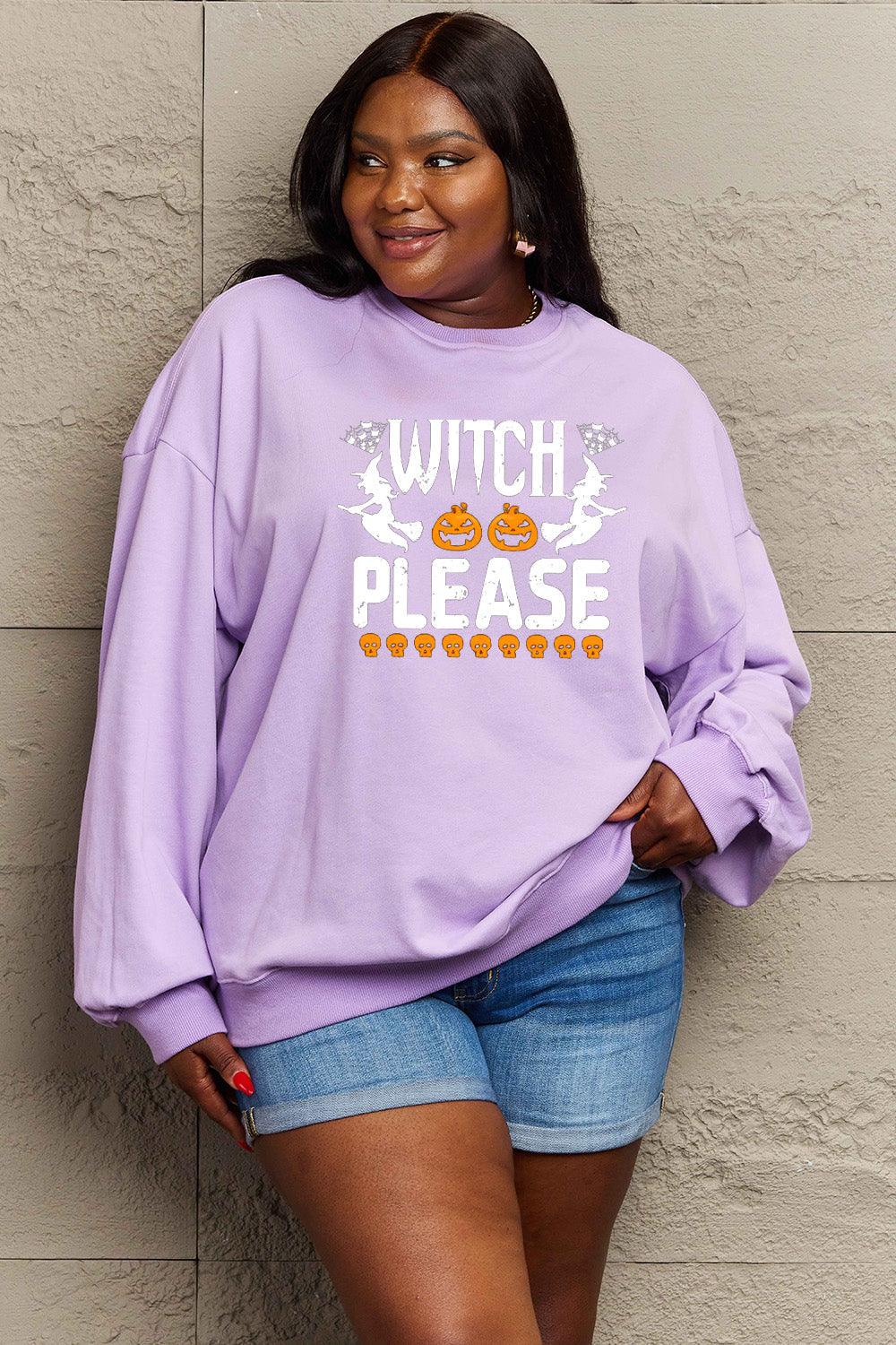 Get trendy with Simply Love Full Size WITCH PLEASE Graphic Sweatshirt - Halloween Clothes available at Styles Code. Grab yours today!