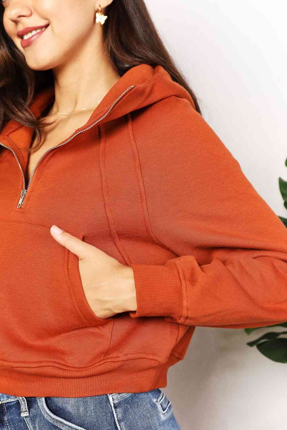 Get trendy with Double Take Half-Zip Long Sleeve Hoodie - Hoodie available at Styles Code. Grab yours today!