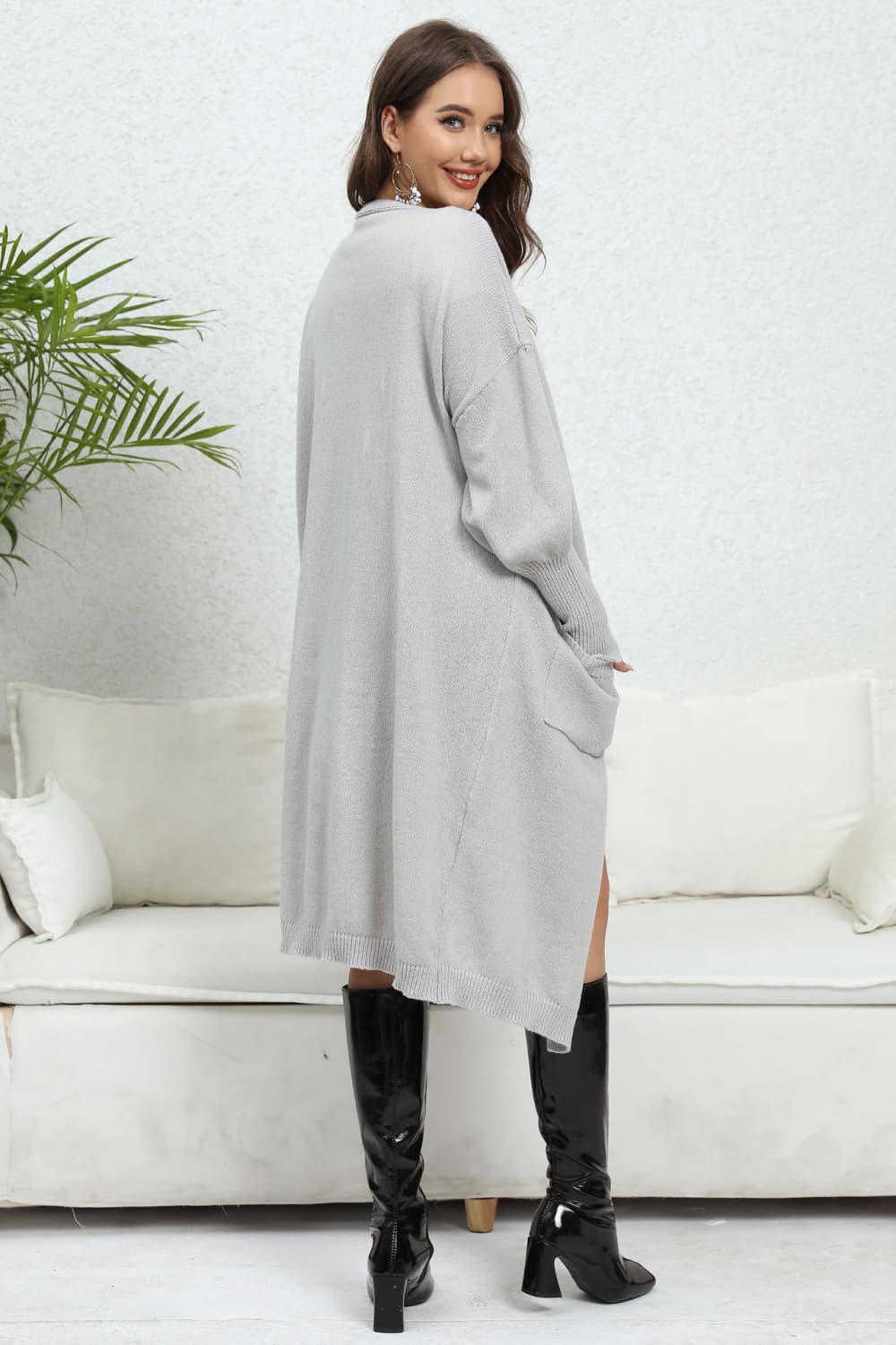 Get trendy with Open Front Dropped Shoulder Cardigan - Cardigan available at Styles Code. Grab yours today!