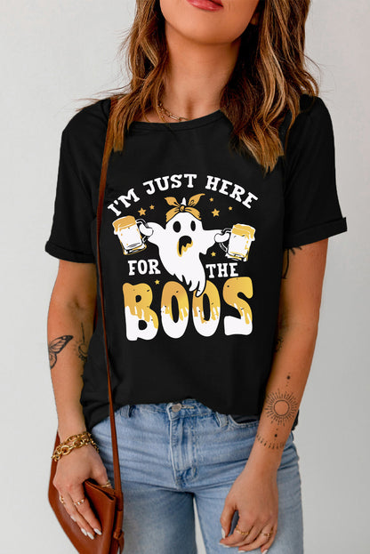 Get trendy with Round Neck Short Sleeve Ghost Graphic T-Shirt - Halloween Clothes available at Styles Code. Grab yours today!