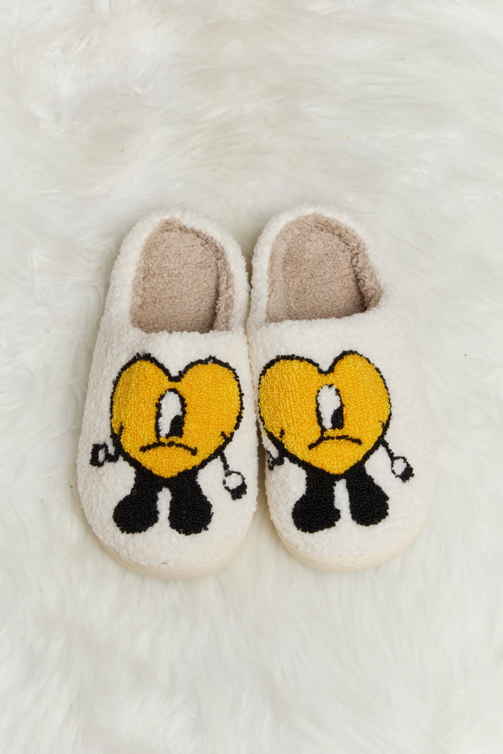 Get trendy with Melody Love Heart Print Plush Slippers - Shoes available at Styles Code. Grab yours today!