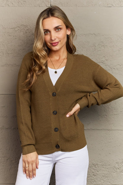 Get trendy with Zenana Kiss Me Tonight Full Size Button Down Cardigan in Olive - Luxe available at Styles Code. Grab yours today!