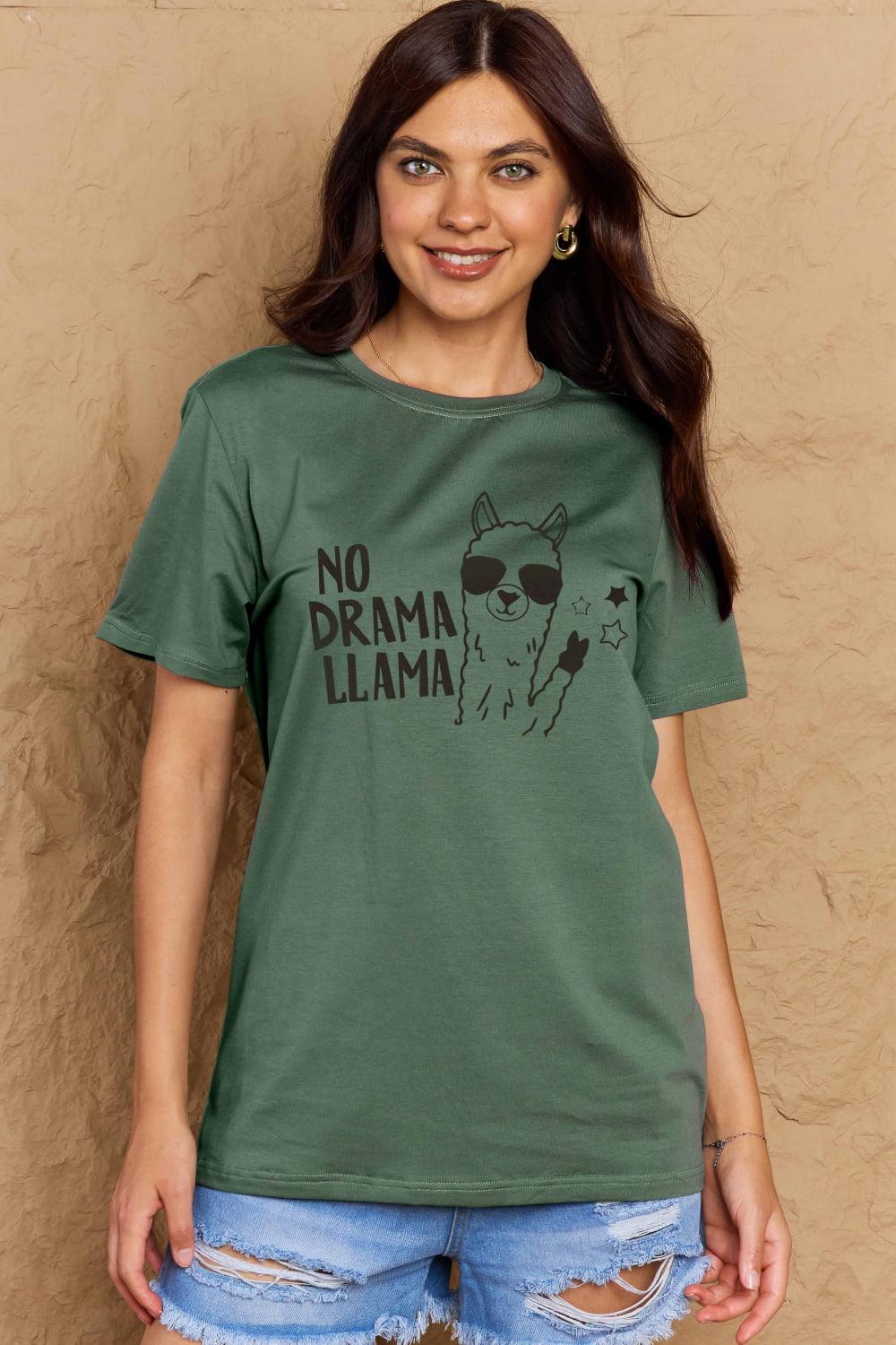 Get trendy with Full Size NO DRAMA LLAMA Graphic Cotton Tee - Graphic T-Shirts available at Styles Code. Grab yours today!