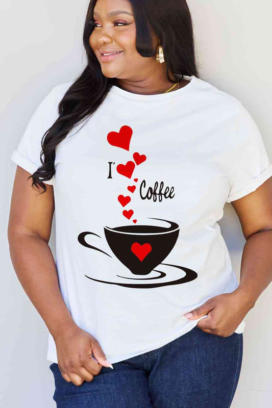 Get trendy with Simply Love Full Size I LOVE COFFEE Graphic Cotton Tee - T-Shirt available at Styles Code. Grab yours today!