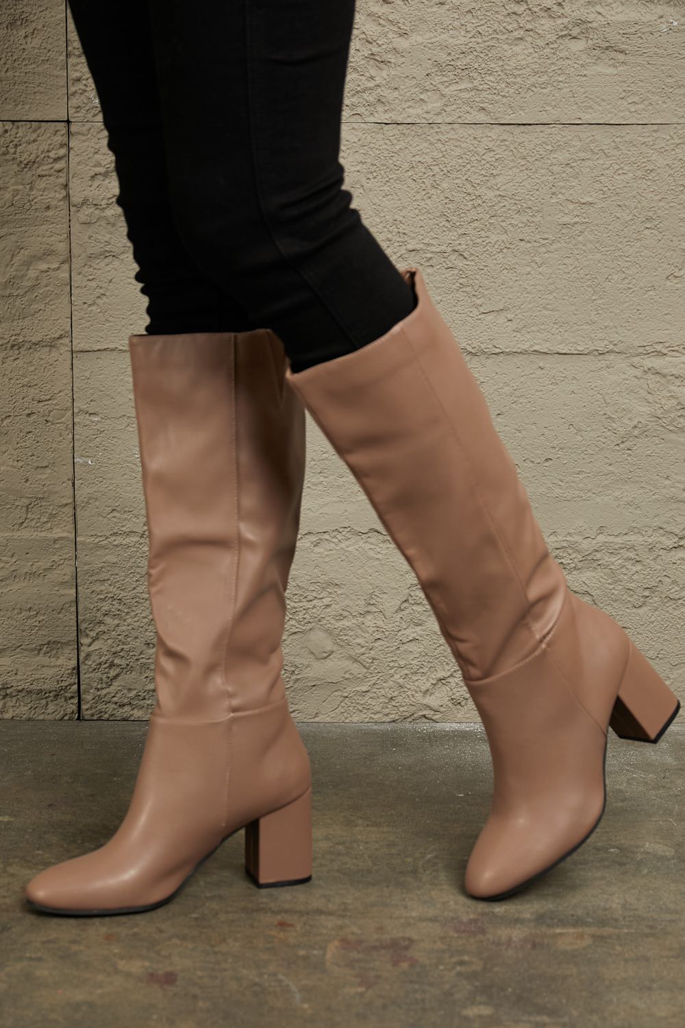 Get trendy with East Lion Corp Block Heel Knee High Boots - Luxe available at Styles Code. Grab yours today!