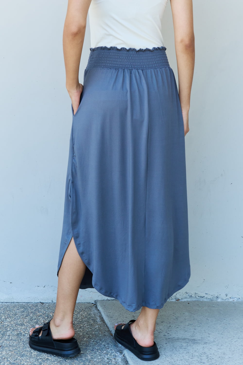 Get trendy with Doublju Comfort Princess Full Size High Waist Scoop Hem Maxi Skirt in Dusty Blue -  available at Styles Code. Grab yours today!