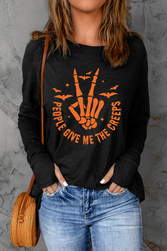 Get trendy with Skeleton Hand Graphic Long Sleeve T-Shirt - Halloween Clothes available at Styles Code. Grab yours today!