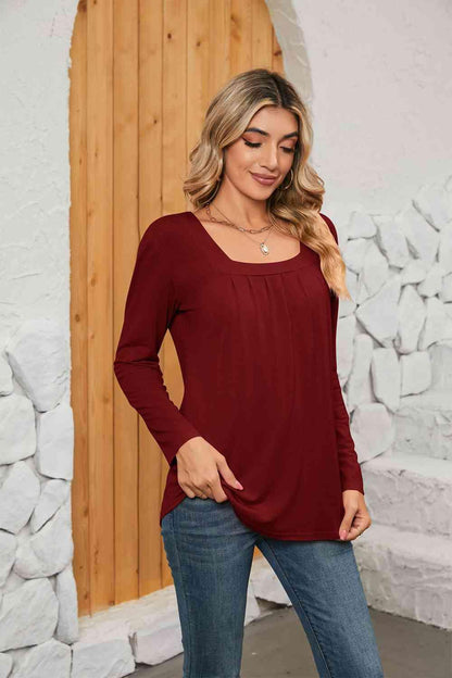 Get trendy with Square Neck Long Sleeve T-Shirt - T-Shirt available at Styles Code. Grab yours today!