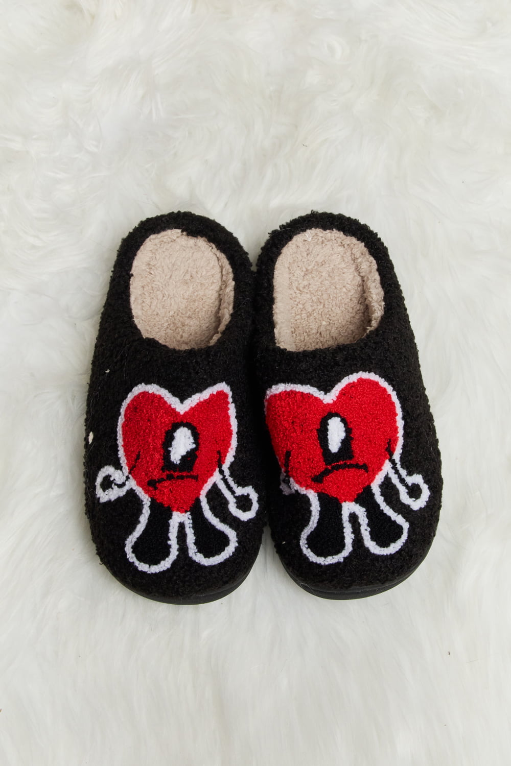 Get trendy with Melody Love Heart Print Plush Slippers - Shoes available at Styles Code. Grab yours today!