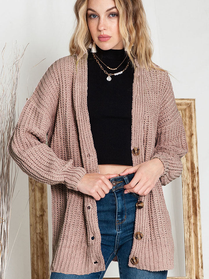 Get trendy with Full Size Button-Up V-Neck Long Sleeve Cardigan - Cardigans available at Styles Code. Grab yours today!