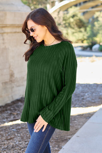 Get trendy with Basic Bae Full Size Ribbed Round Neck Long Sleeve Knit Top -  available at Styles Code. Grab yours today!