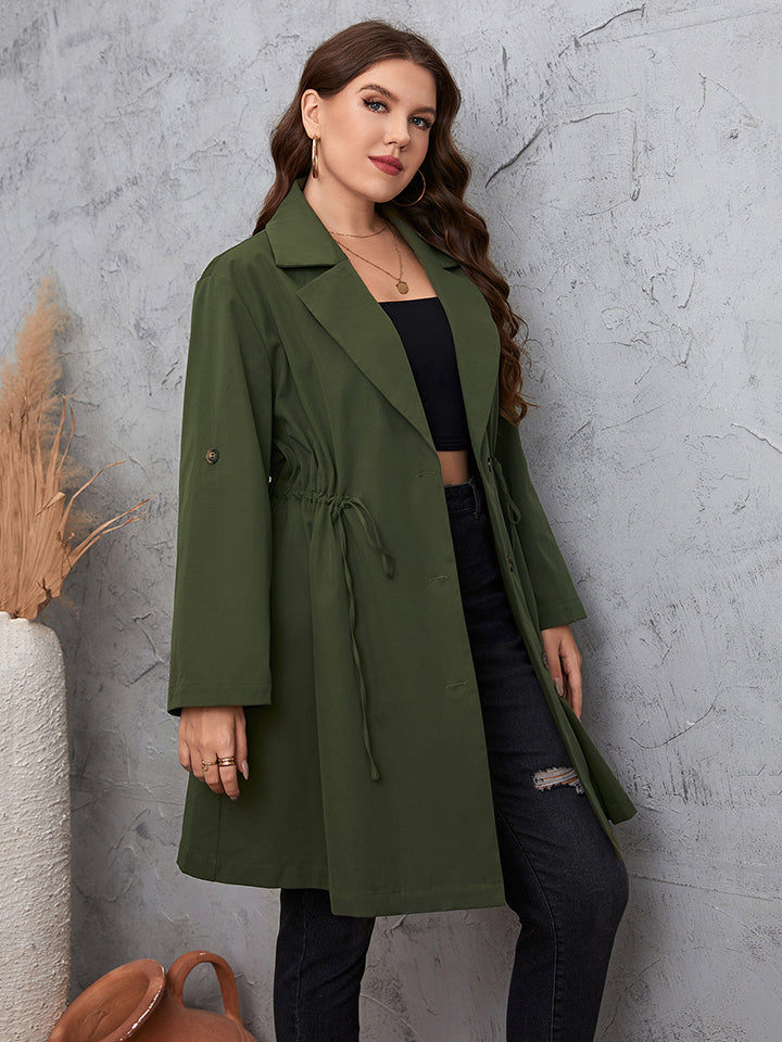 Get trendy with Plus Size Collar Sleeve Trench Coat - Jackets available at Styles Code. Grab yours today!