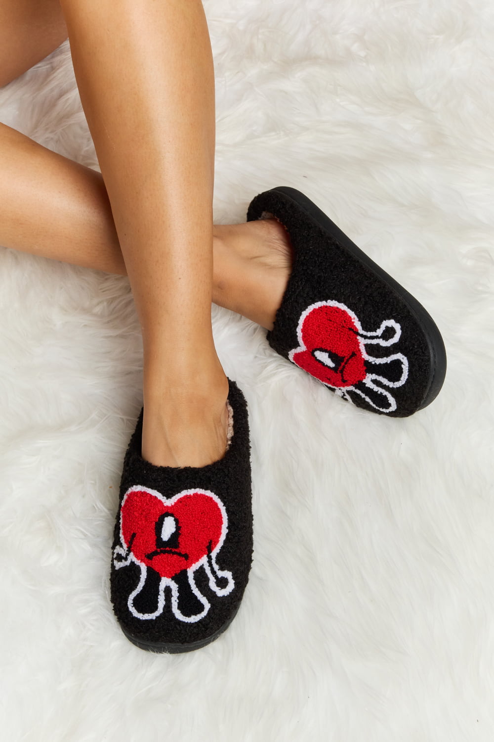 Get trendy with Melody Love Heart Print Plush Slippers - Shoes available at Styles Code. Grab yours today!