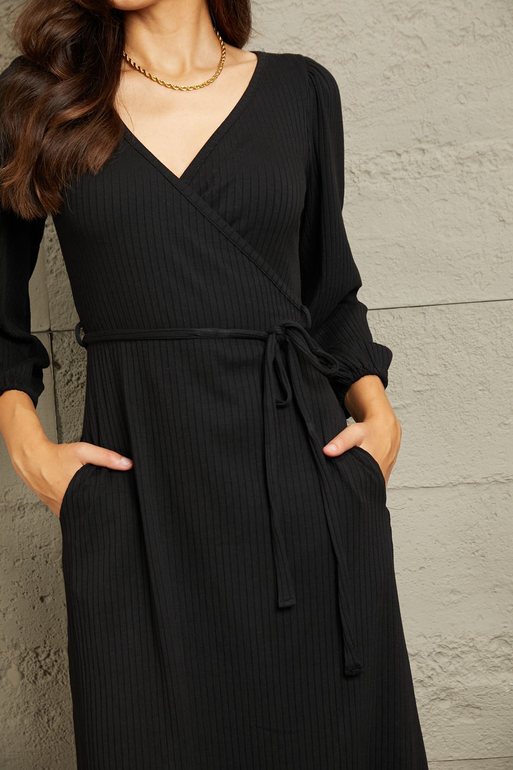 Get trendy with Culture Code Full Size Surplice Flare Ruching Dress - Luxe available at Styles Code. Grab yours today!