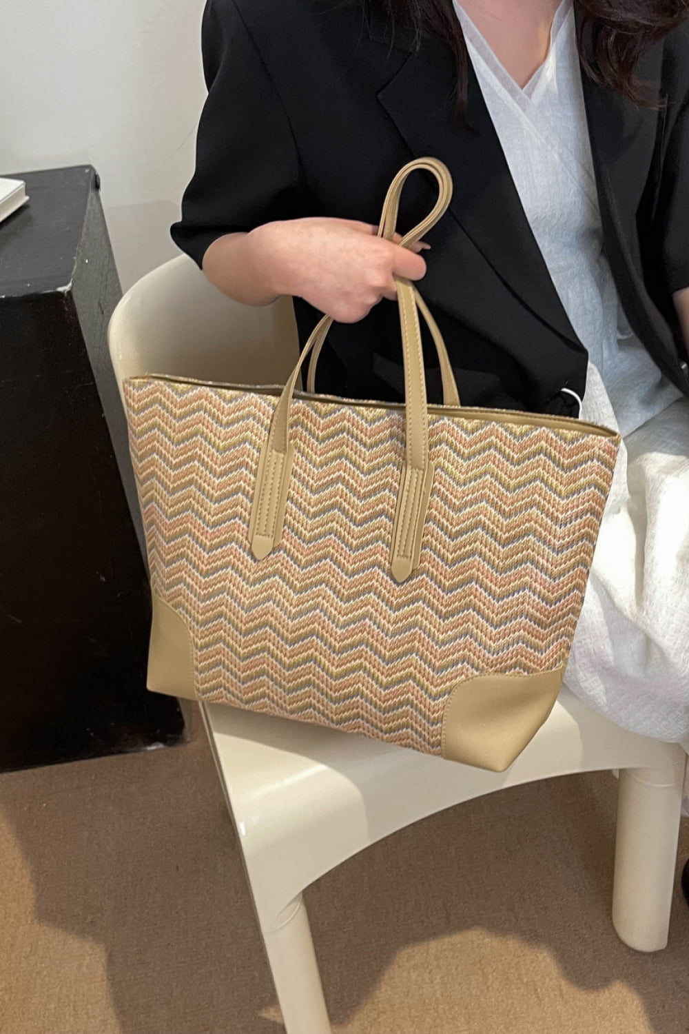 Get trendy with Chevron Straw Tote Bag - Bags available at Styles Code. Grab yours today!